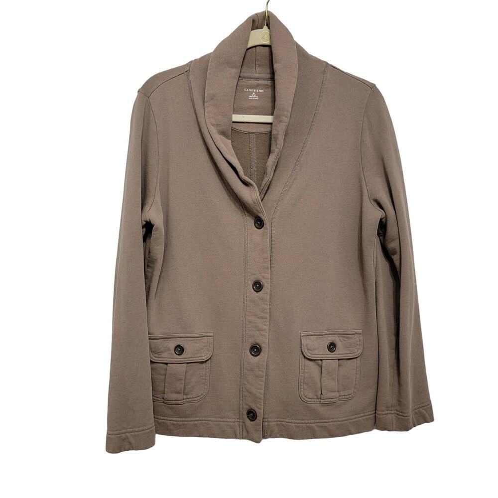 Lands' End Shawl Collar Sweatshirt Brown Gray Size M Coastal